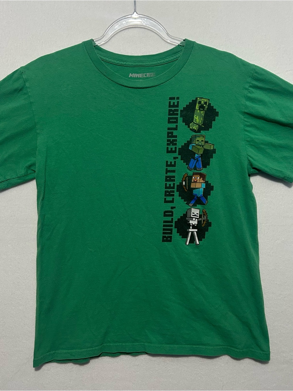 Minecraft Green Crewneck T-Shirt - Pixel Character Print Sz XL